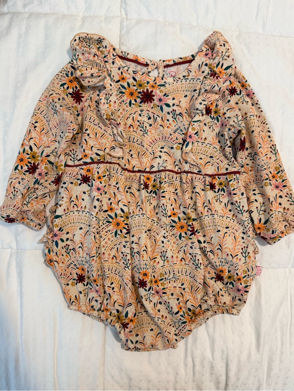 Ruffle Butts Floral Ruffle Long-Sleeve One-Piece